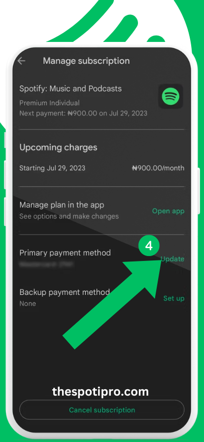 Google Play Store: Spotify Payment Method: