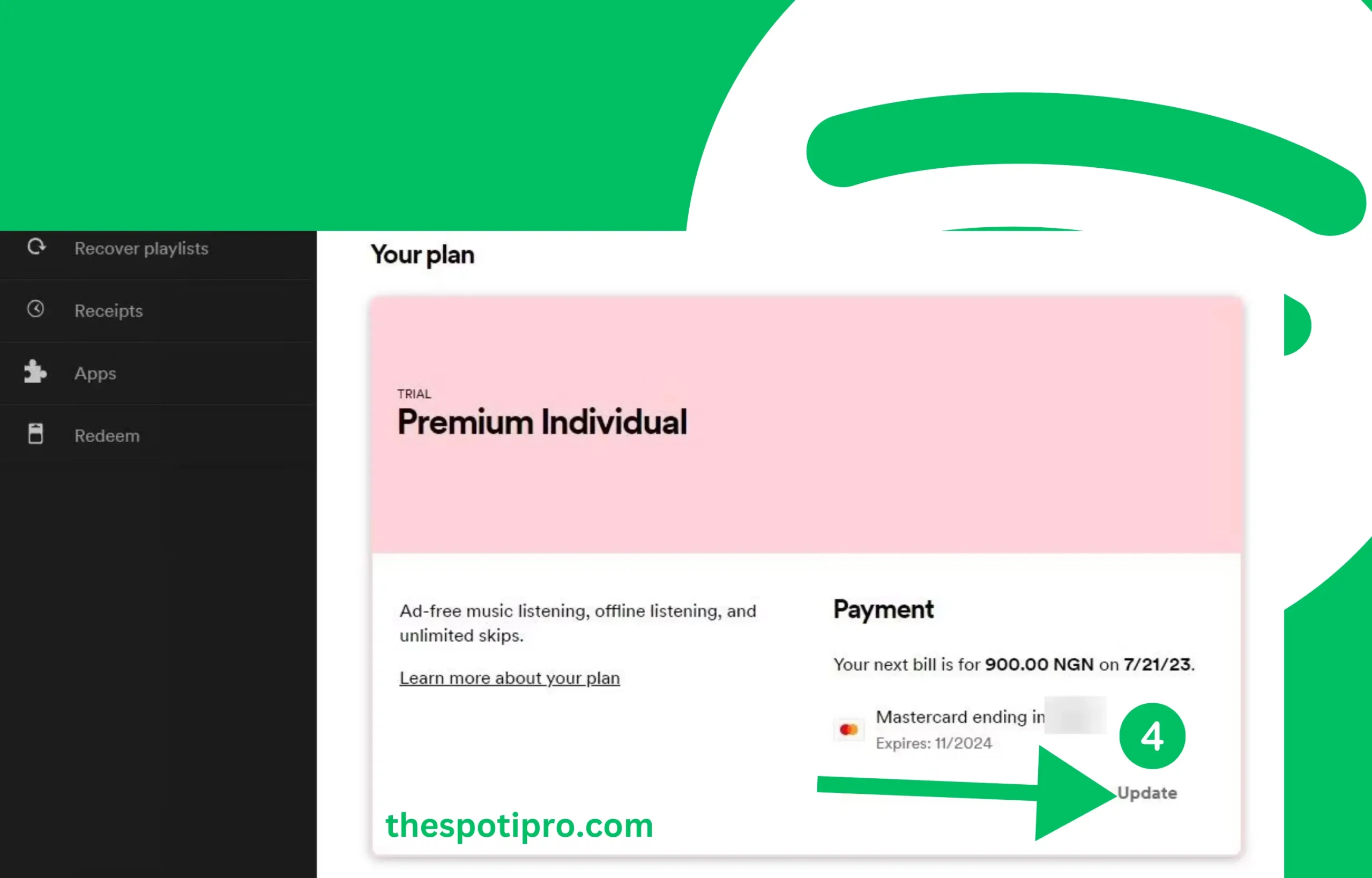 Spotify Payment Method on Computer Browser: